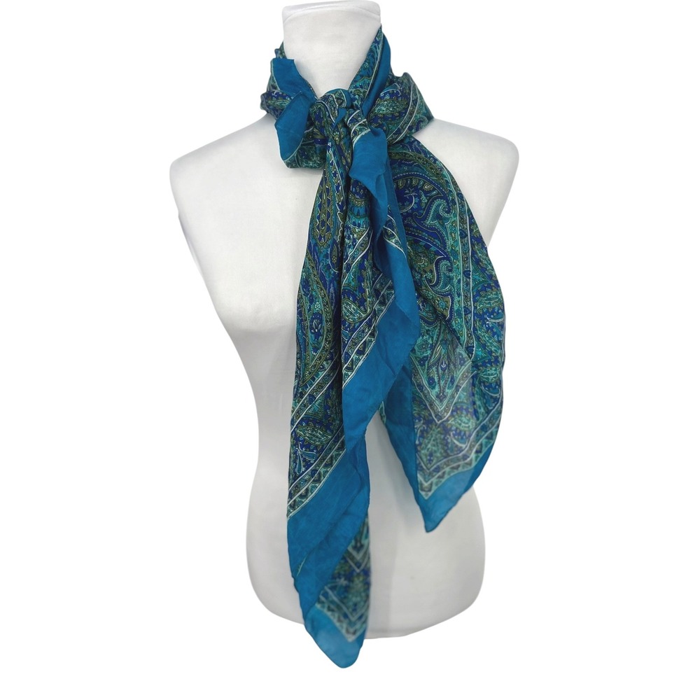 Unbranded Scarf Women OS Blue Paisley Silk Lightweight Accessory